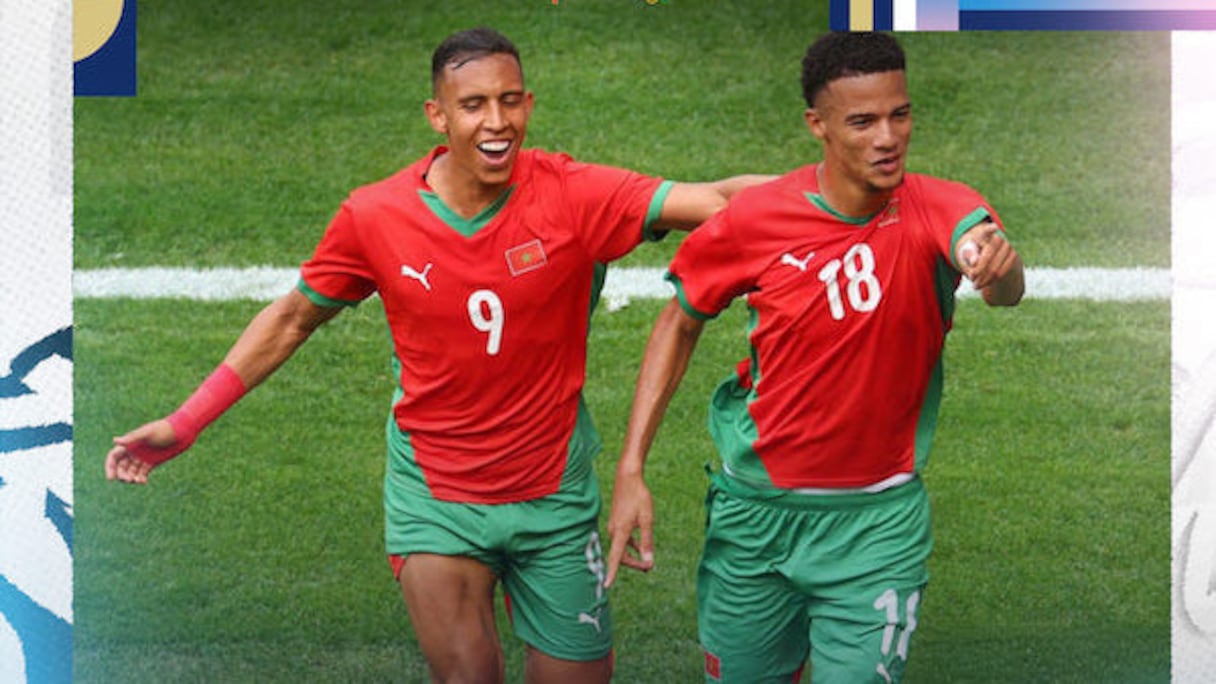 Sofiane Rahimi et Amir Richardson, lors du match Maroc-Irak, le 30 juillet 2024.